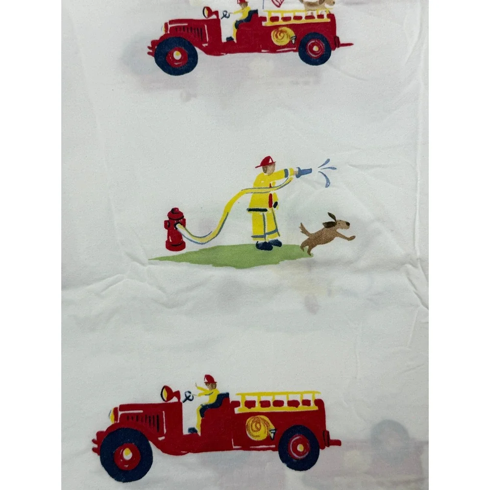 Pottery Barn Kids Firefighter Fire Truck Twin Flat Sheet Cotton White Red
